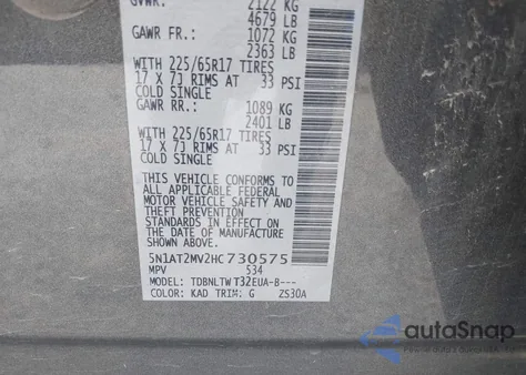 2017 Nissan Rogue Sv from USA, damaged, VIN 5N1AT2MV2HC730575